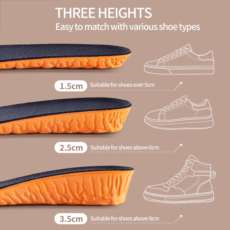 Orthopedic Height Increase Insoles for Women Men Invisiable 1.5-3.5cm Memory Foam Shoes Pad Breathable Feet Care Insole