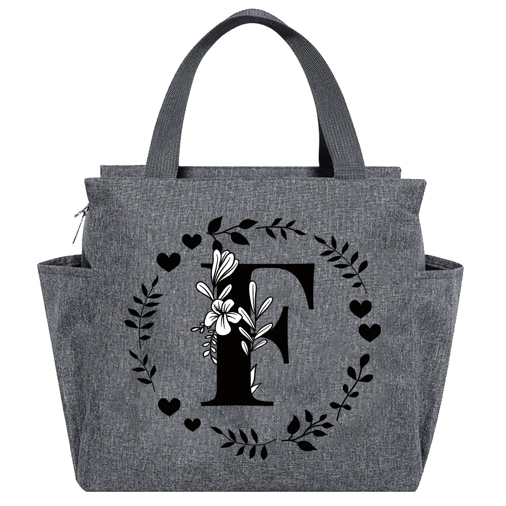 Lunch Bag Aesthetic Thermal Bag Grey Color Pocket Cute Sweet Garland Letter Series Printing Tote Food Storage Bag Convenient Kid: Gold