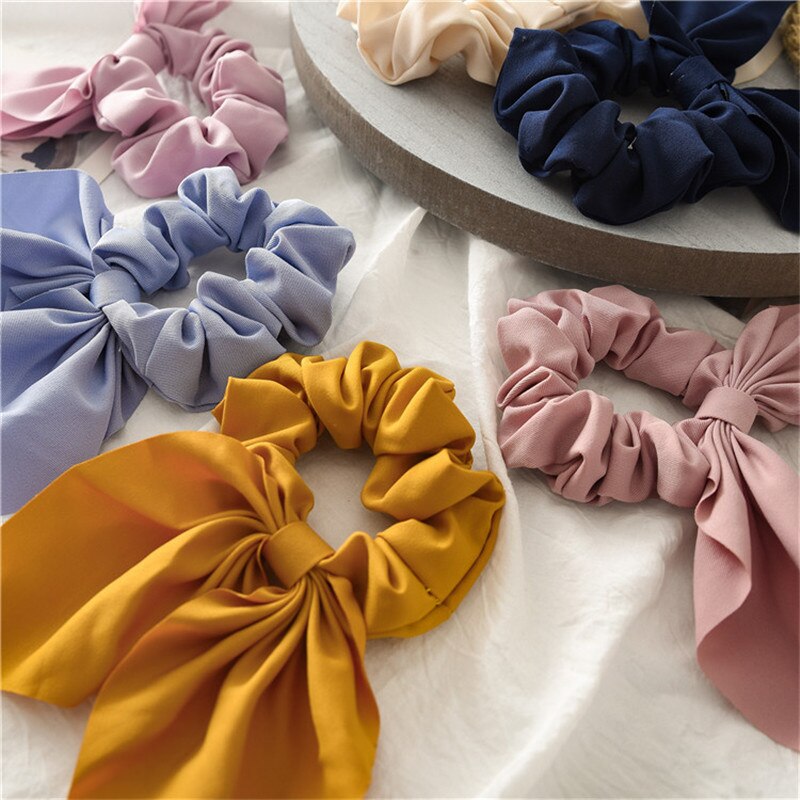Kvinnor håraccessoarer hår scrunchie rosetter hästsvanshållare hårband godis färg rosett knut scrunchy flickor hårslipsar