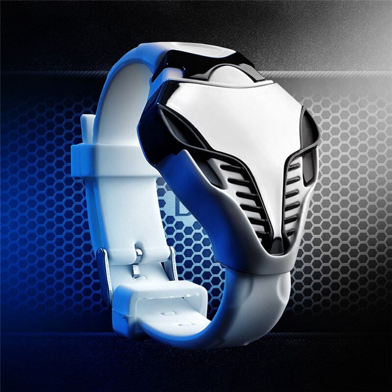 Cool LED Electronic Children Watch Unique Silicone Hand Ring Wrist Watch Digital Sport Watch For Kids Boys: white