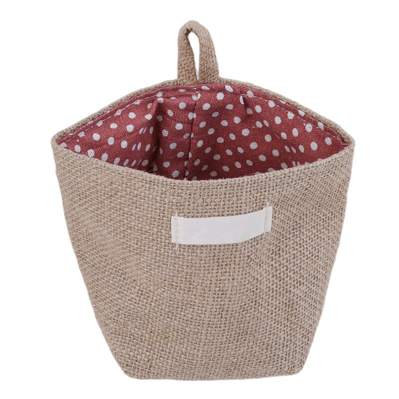 Retro Large Capacity Women Cosmetic Box Jute Cotton Linen Sundries Basket Cosmetic Cases Wall Hanging Make up Storage Bags Women: E