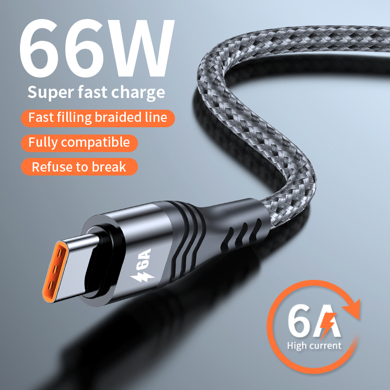 66W Super Snel Opladen Usb C Kabel Data Transfer 6A TYPE-C Kabel Volledig Compatibel Voor Qc/Huawei Scp/Mtk Pecharge/Vooc/Samsung Afc