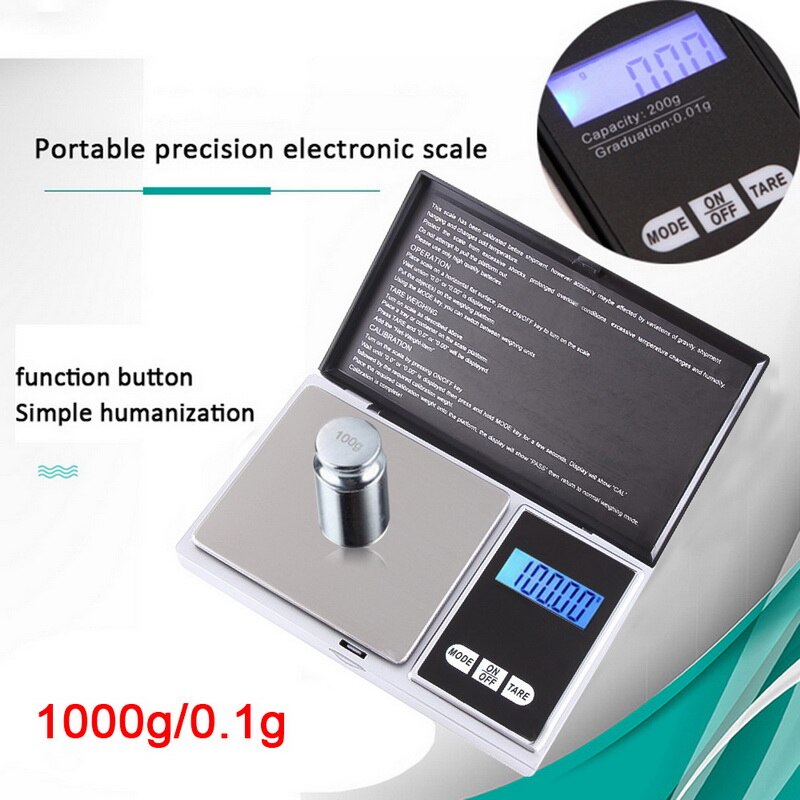 Urijk 0.01/0.1G 100G-1000G Lcd Mini Pocket Precieze Digitale Keukenweegschaal Sieraden Gold Balans weging Gram Elektronische Weegschalen: 1000g-0.1g Silver