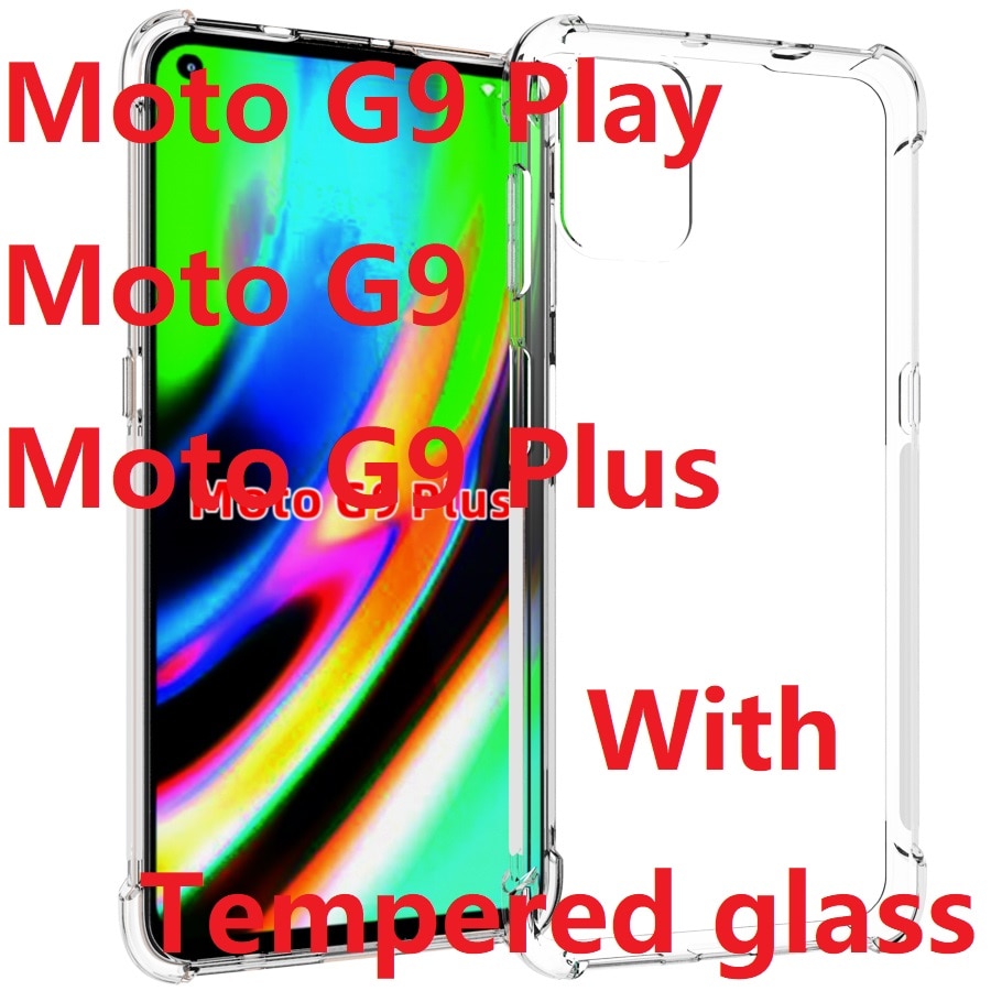 Transparent Phone Cases For Motorola Moto G9 Plus Case + Tempered Glass Soft Gel Skin Clear Moto G9 Play Silicon Cover