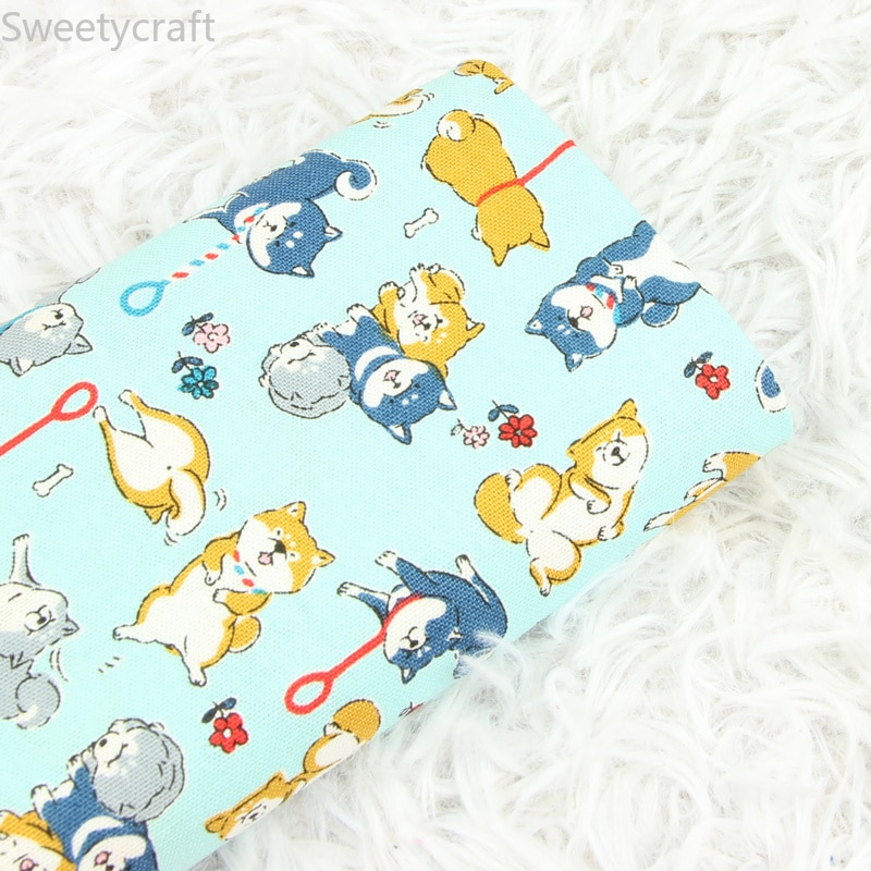 110 x 45cm dikke katoenen stof per meter schattige dieren shiba inu print stof tissus telas stoffen tecido handgemaakt naaien patchwork diy