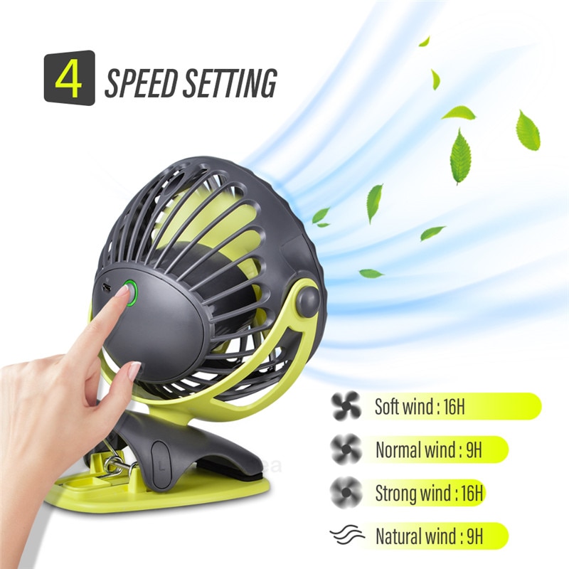 Portable Cooling Mini Fan 360 Degree Rotation Rechargeable Fan USB Charging Desktop Clip Fan Strong Airflow 4 Speed Cooler