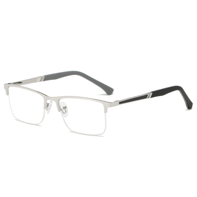 Half Rim Reading Glasses for Men Presbyopia UV Protection Computer Anti-blue Light Radiation Metal Frame Silver 1.5 2.5: +150