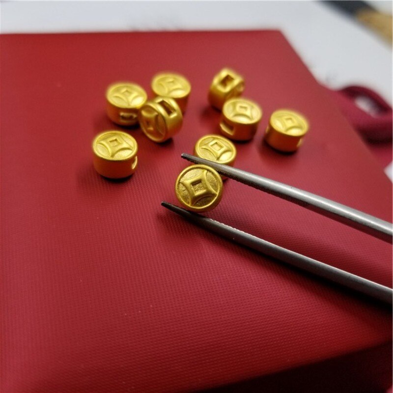 1PCS Real 24K Yellow Gold Pendant Women 3D Mini Luck Coin Bead 0.13-0.16g (Pendant only)
