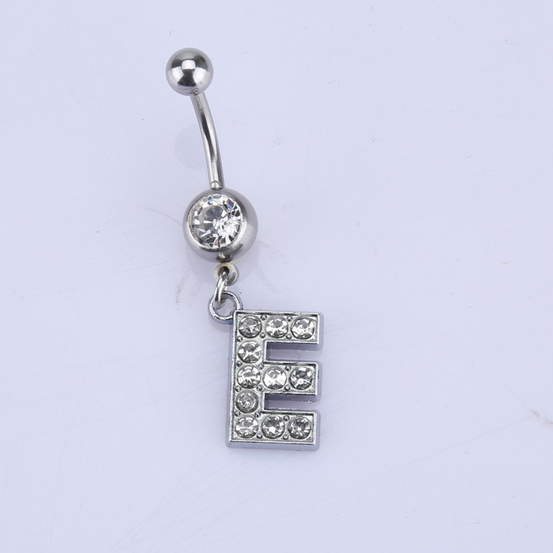 26 brief Een om M stijl Charmant Piercing Crystal Rhinestone Ingelegd Navel Navel Ring rvs sieraden: E