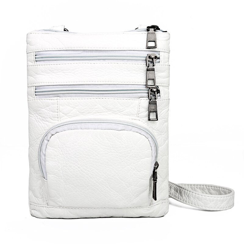 Sacos crossbody para as mulheres do vintage messenger bags meninas multi-bolso bolsas de ombro sacos de telefone de couro lavado pacotes rosa vermelha: WHITE