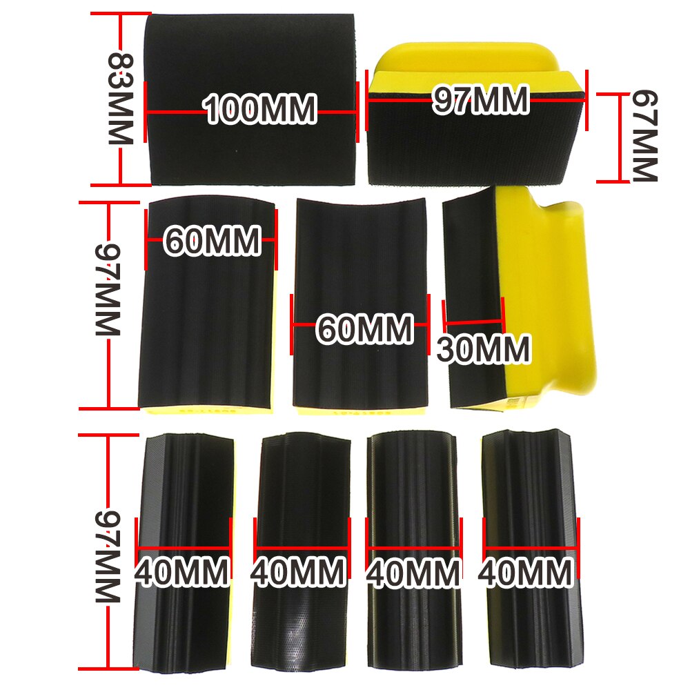 9Pcs Hand Schuurblok Set Klittenband Diverse Vormige Schuren Disc Houder Slijpen Spons Slijptol