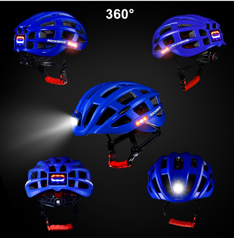 ROCKBROS Bike Headlamp Night Cycling Helmet With Glowing Headlight Warning Light MTB Bicycle Helmet Rechargeable Safety Cap