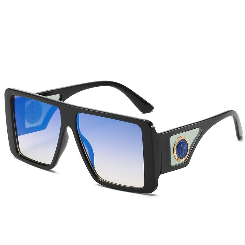 Lunettes de soleil pour femmes, tendance hipster, personnalité, relief latéral, monture carrée, lunettes de soleil pour femmes, verres d'ombrage surdimensionnés: Bleu