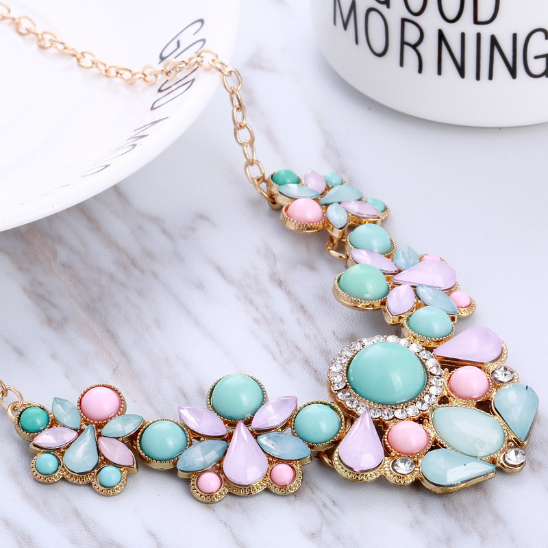 Blauw Roze Rhinestone Kettingen Hanger Boho Verklaring Ketting Goud Kleur Vintage Hanger Lady Dress Choker Ketting: C