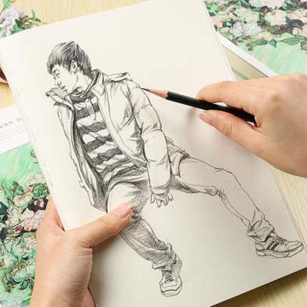 128 Sheets Thickened Paper Sketch Book Beige Paper Art Drawing Painting Book Graffiti Sketchbook School Office Stationery