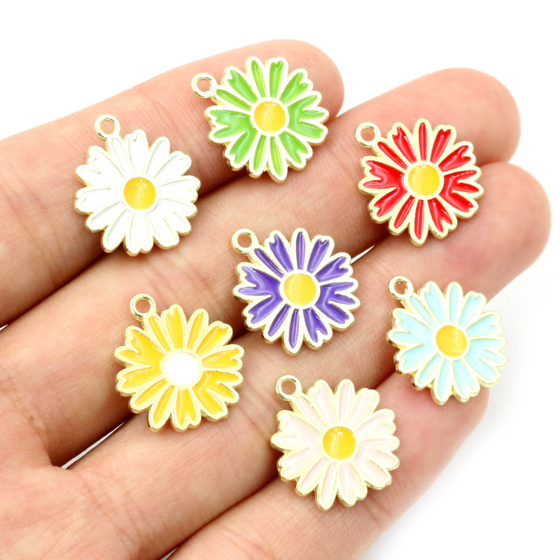 20Pcs 7-Kleuren Legering Metal Olie Colorblock Madeliefjes Charme Bloem Hanger Voor Diy Armband Ketting Sieraden Maken bevindingen