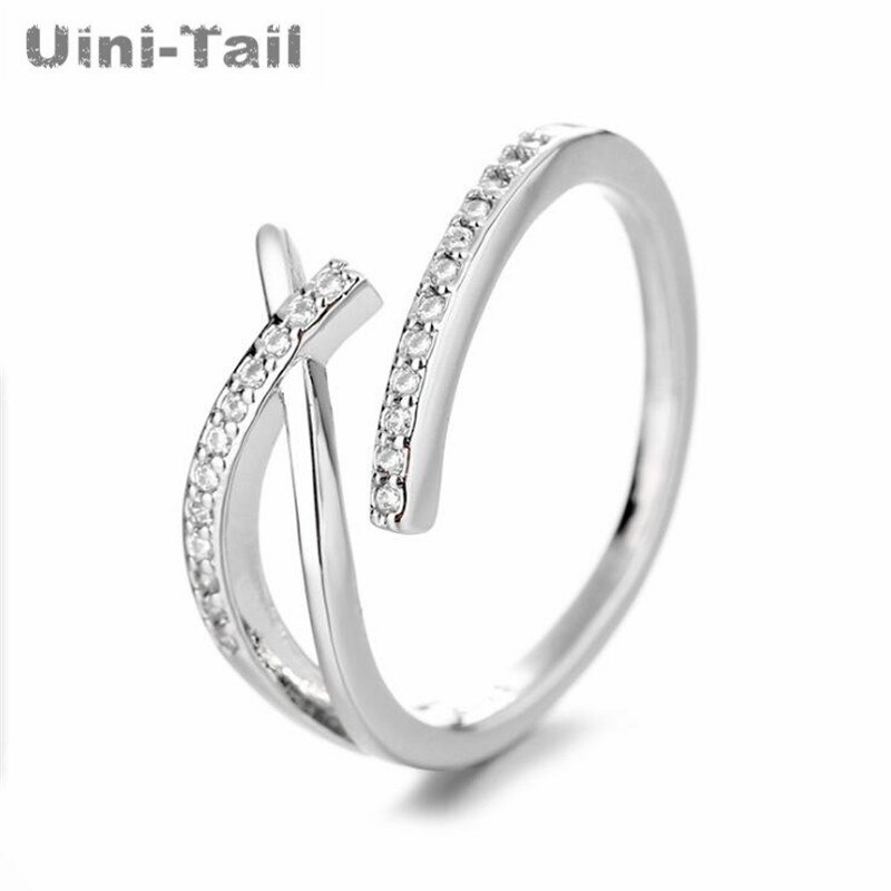 Uini-tai 925 en argent Sterling ligne géométrique croix Micro incrustation anneau ouvert personnalité étoilé Fine bijoux