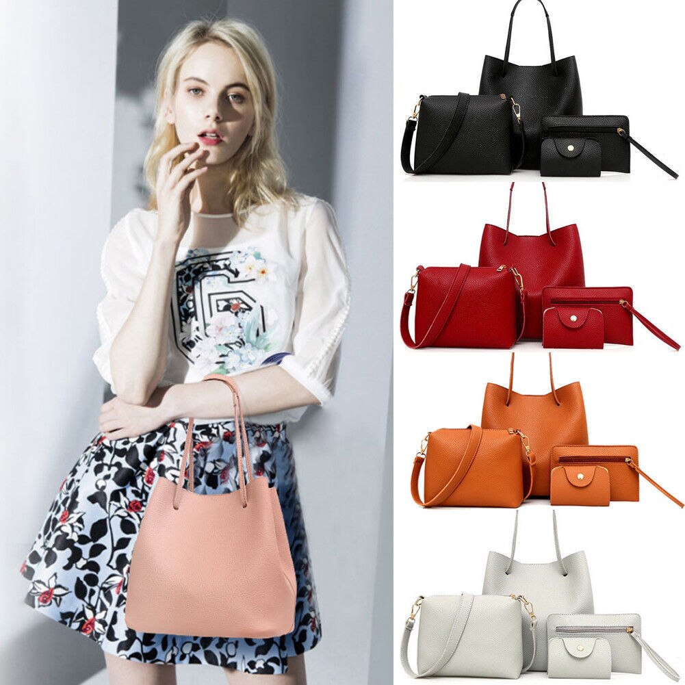Ensemble de 4 sacs à main pour femmes, sac à bandoulière, fourre-tout, sacoche, pochette, fermeture éclair