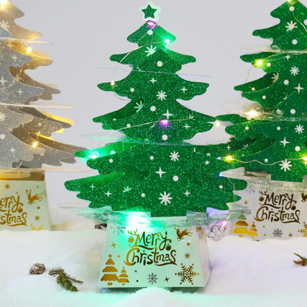 1 Set LED Christmas Tree Shape Card Stake Display Handmade Beautiful Cardboard Card Stake Decor for Home