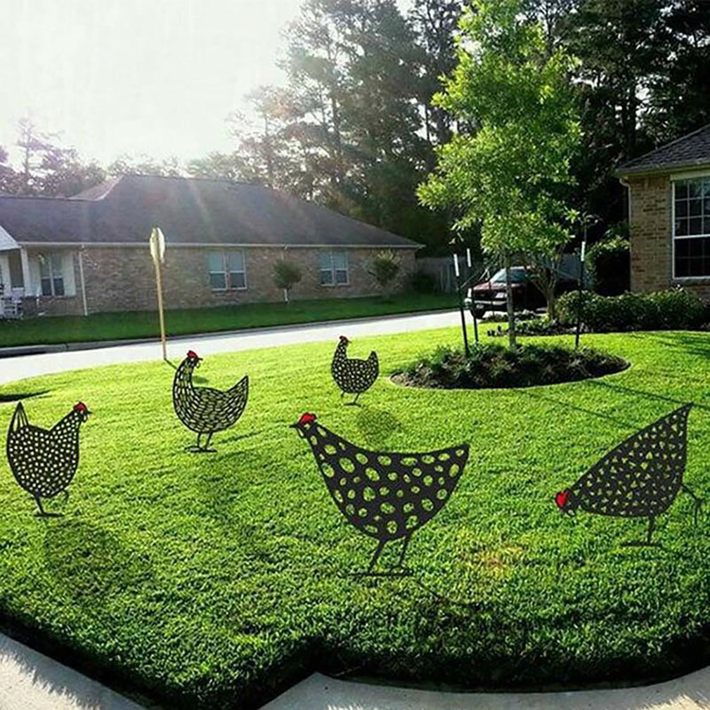 Chicken Yard Art Decor Outdoor Backyard Lawn Lifelike Hen Stakes Hen Ornaments Garden Silhouette Stakes Chicken Statue Sculpture
