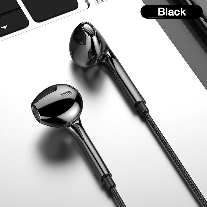 Auriculares intrauditivos con cable para teléfono móvil, con graves audífonos deportivos, estéreo, con micrófono, para música y deporte, 3,5: black