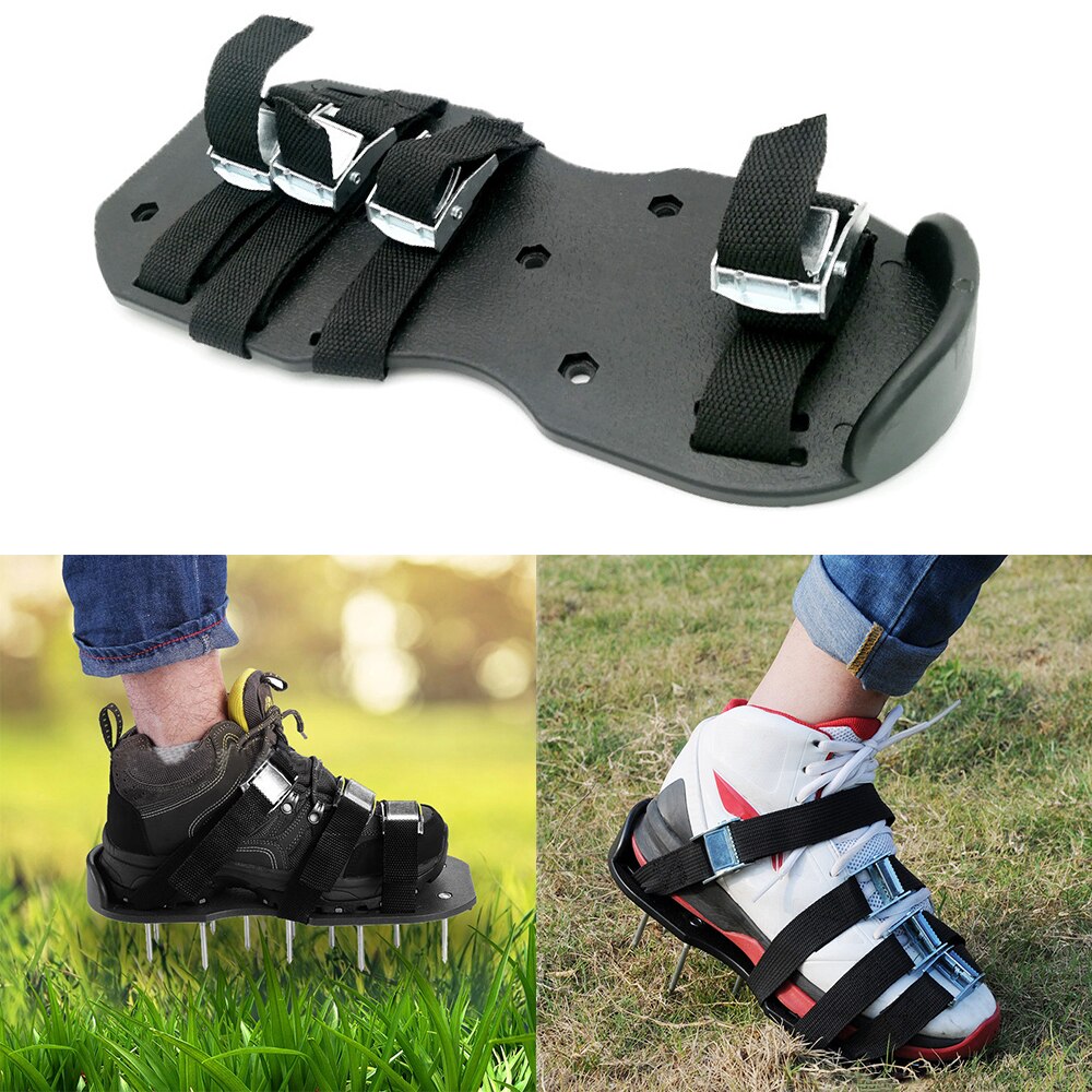 Une paire de métal boucle sol meuble chaussures artésiennes Ping pointes marche revitalisant pelouse aérateur sandales plastique pointes