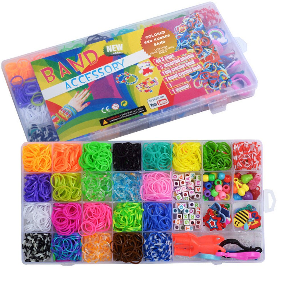 Bande de caoutchouc coloré arc-en-ciel, Kit d'outils de Bracelet fait à la main, jouets en perles pour filles, jouets artisanaux élastiques, de noël, 1500 pièces