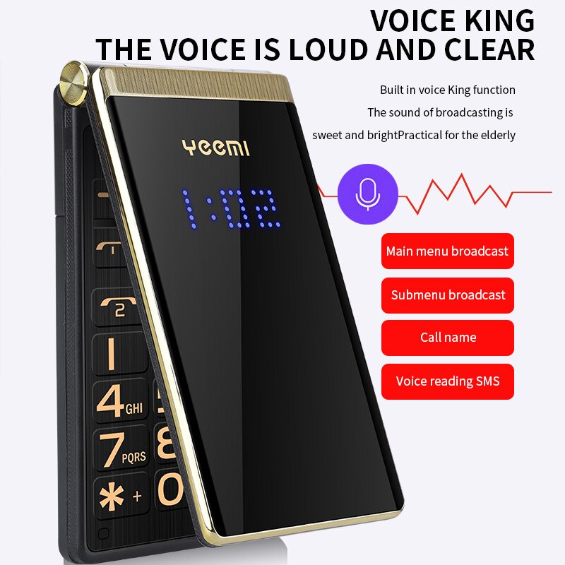 Klassieke klaptelefoon, dual sim, 5900 mah, seniorentelefoon, dubbel scherm, grote toetsen, groot geluid, gsm, leren tas, zaklamp, yeemi  m2-c