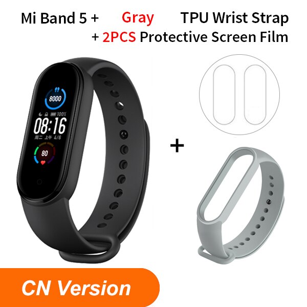 Xiaomi Mi Band 5 Smart Bracelet 1.1Inch AMOLED Screen Fitness Tracker Heart Rate Monitor Smart band 4 Color miband 5: NO NFC N Gray Strap