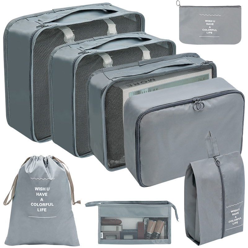 7/8/9/10 Pcs Set Reise Veranstalter Lagerung Taschen Koffer Verpackung Würfel Set Fällen Tragbare Gepäck Kleidung Schuh ordentlich Beutel Falten: Burgunderrot