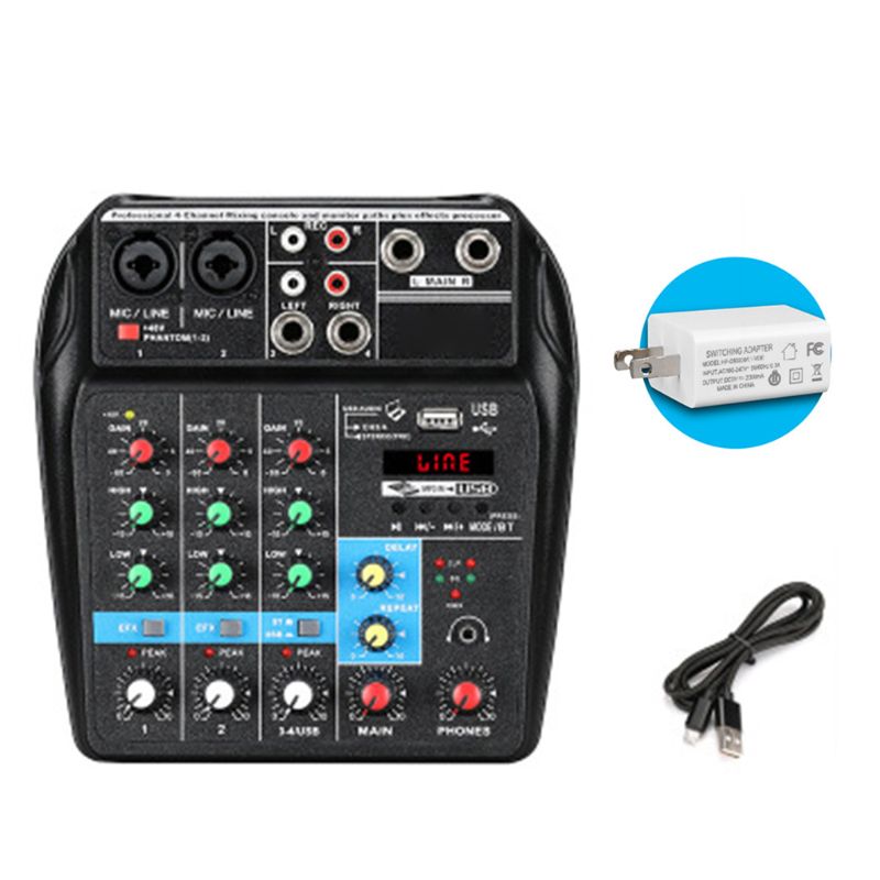4 Kanalen Mini Usb Audio Mixer Sound Mixing Console Met Bluetooth Usb Opnemen Geluidskaart U Disk Functie: Black