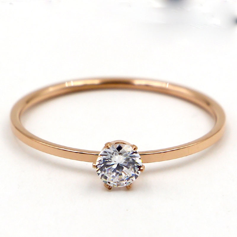 Love Jewelry Titanuim Steel Rose Gold Color Ring CZ Crystal Ring For Women Couple Finger Rings Wedding Size 3-10 KK005