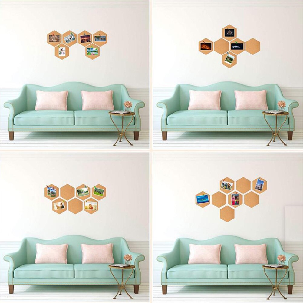 4pcs Bulletin Frame Photo Background Drawing Stickers Self Adhesive Decoration Office Hexagon Cork Board Wall Message Wood Home