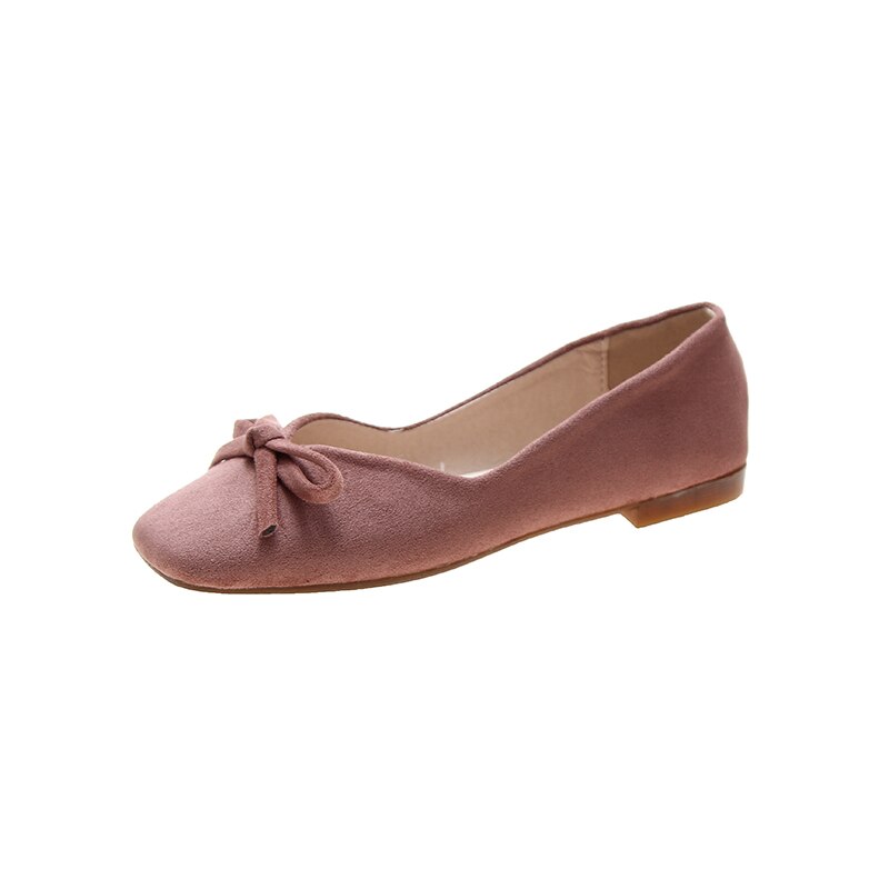 Rimocy Spring Bowknot Flat Shoes Woman Faux Suede Square Toe Boat Shoes Women Casual Non-slip Black Flats: Pink / 38