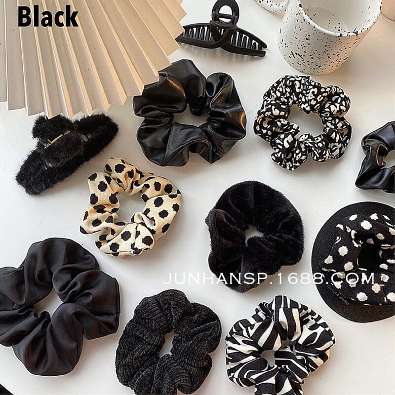 Scrunchies negros temperamento para Otoño/Invierno, lazos para el cabello a la , soporte para cola de caballo, banda elástica para el cabello, accesorios para el cabello coreanos para mujeres y niñas