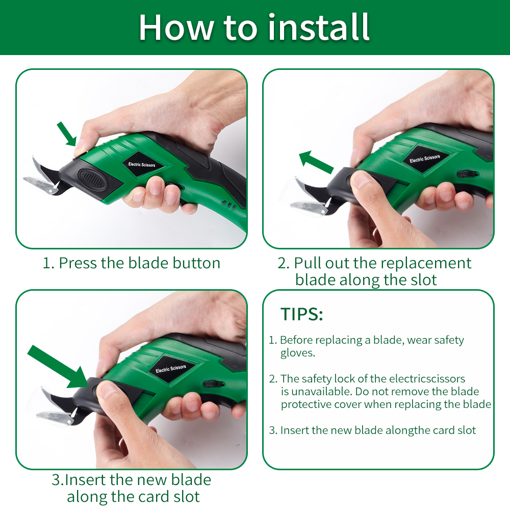 Duurzame draadloze stalen vervangende messen voor elektrische schaar Krachtig snijden Leer Tapijt Karton Plastic Precisieset