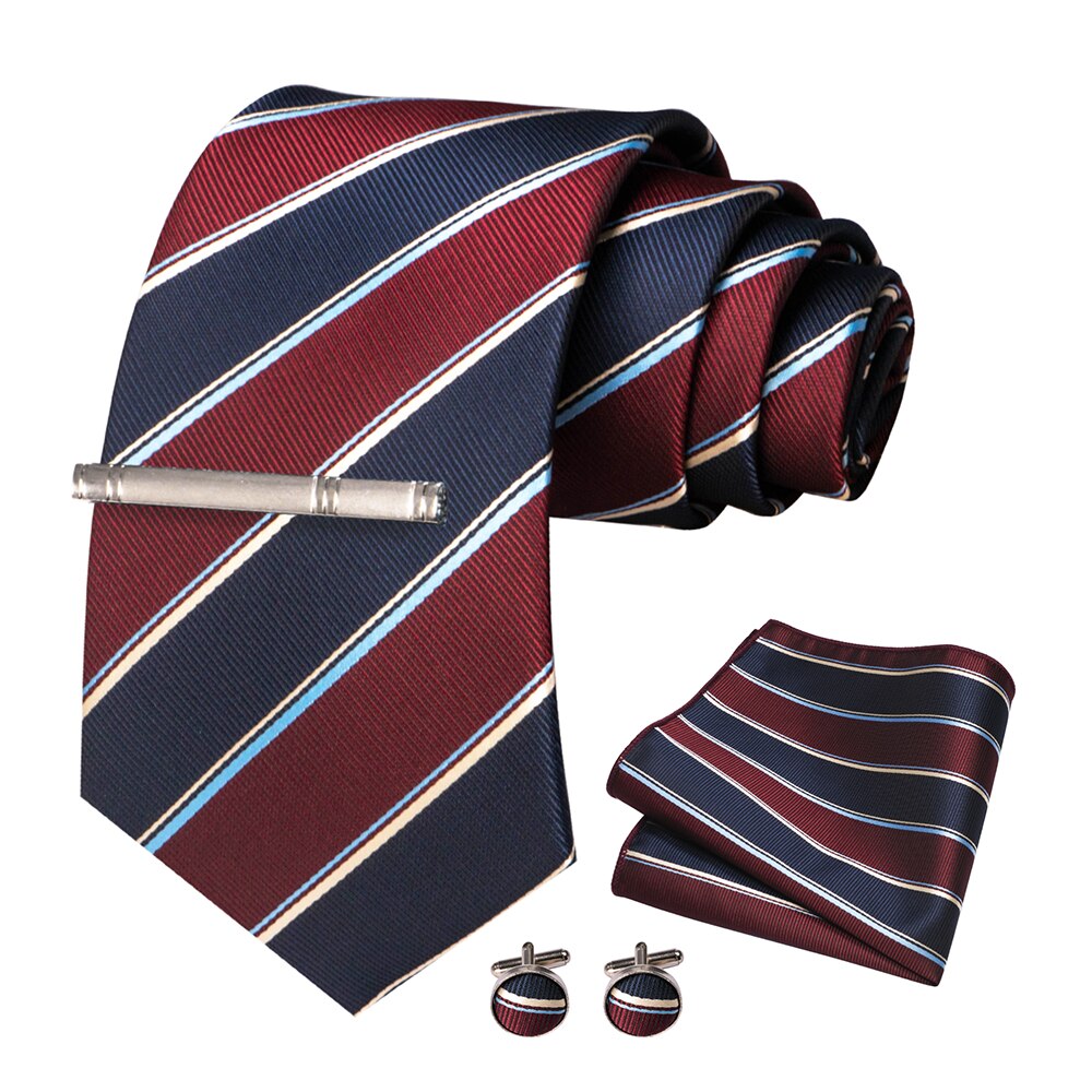JEMYGINS – cravate en soie pour hommes, ensemble de boutons de manchette, à carreaux, rayures, bleu marine, 100%: 017
