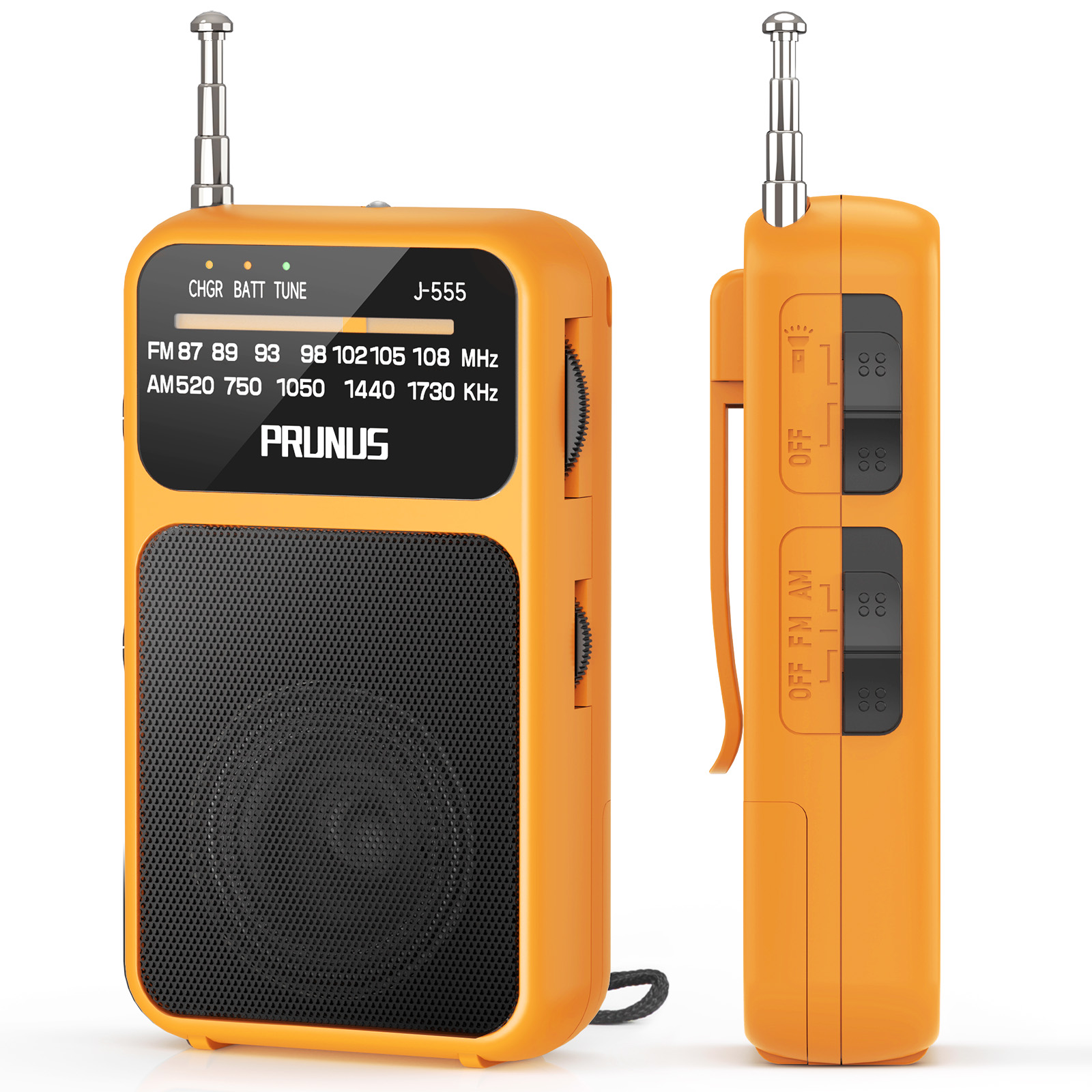 Mini Radio de bolsillo portátil AM FM AAA USB-C potencia 800mAh batería recargable excelente recepción altavoz transparente conector para auriculares: Naranja