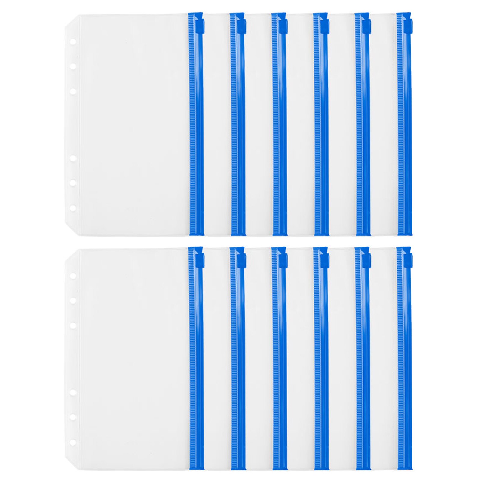 Binder File Holder Storage Zipper Folders A6 12pcs Transparent Loose Leaf Pouch Document Filing Bags Office Student Supplies: Blue