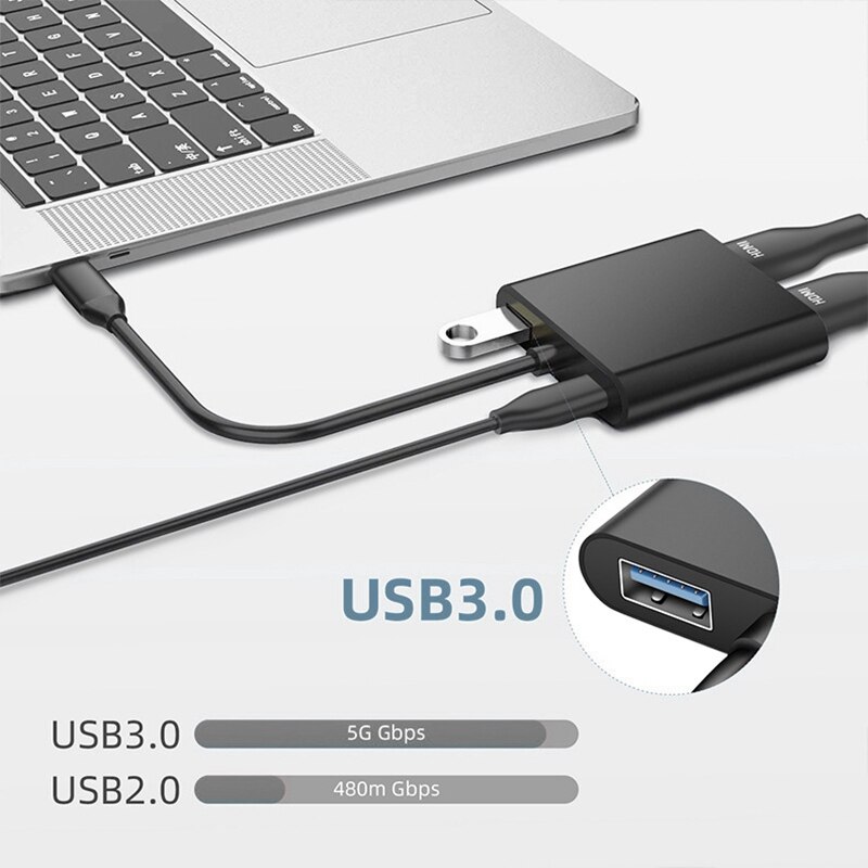 Docking Station, Type-C to Dual Hdmi/USB3.0/Pd Four-In-One Display Converter for Pc, Monitor