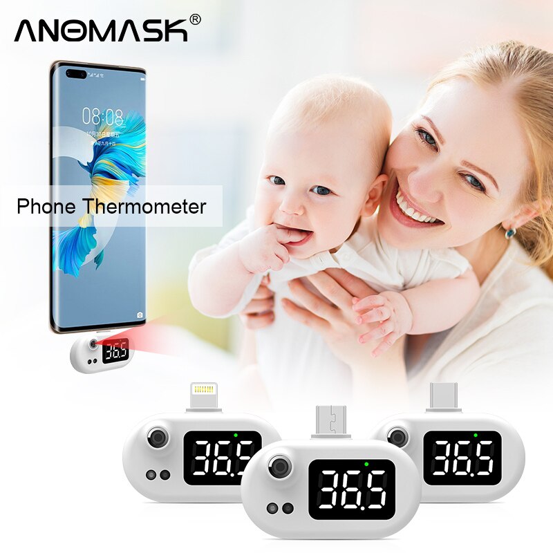 Termómetro inteligente USB con pantalla LED, Mini termómetro infrarrojo sin contacto con teléfono móvil, con junta tipo C para teléfonos