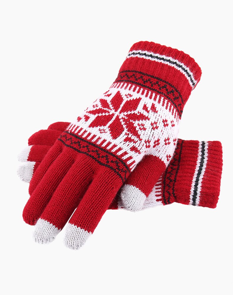 Warm Dikke Winter Handschoenen Wol Gebreide Vrouwen Bloem Screen Sense Mannen Handschoen Sneeuwvlok Volledige Vinger Wanten