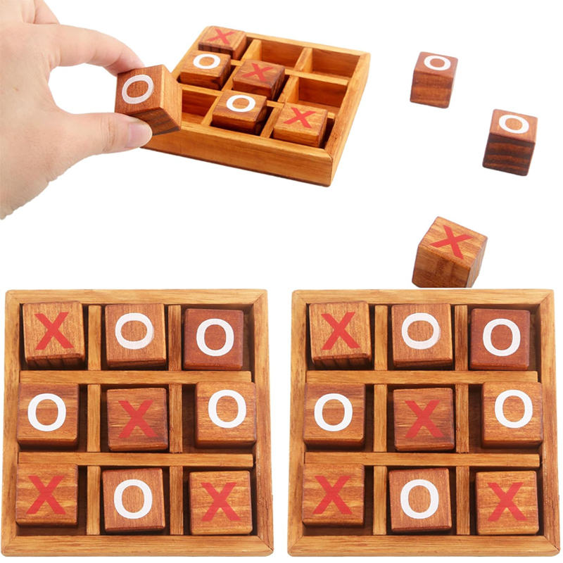 Gioco del Tris in Legno, Rompicapo Logico Divertente, Giochi da Tavolo Classici di Strategia per Adulti e Bambini, Regalo Educativo