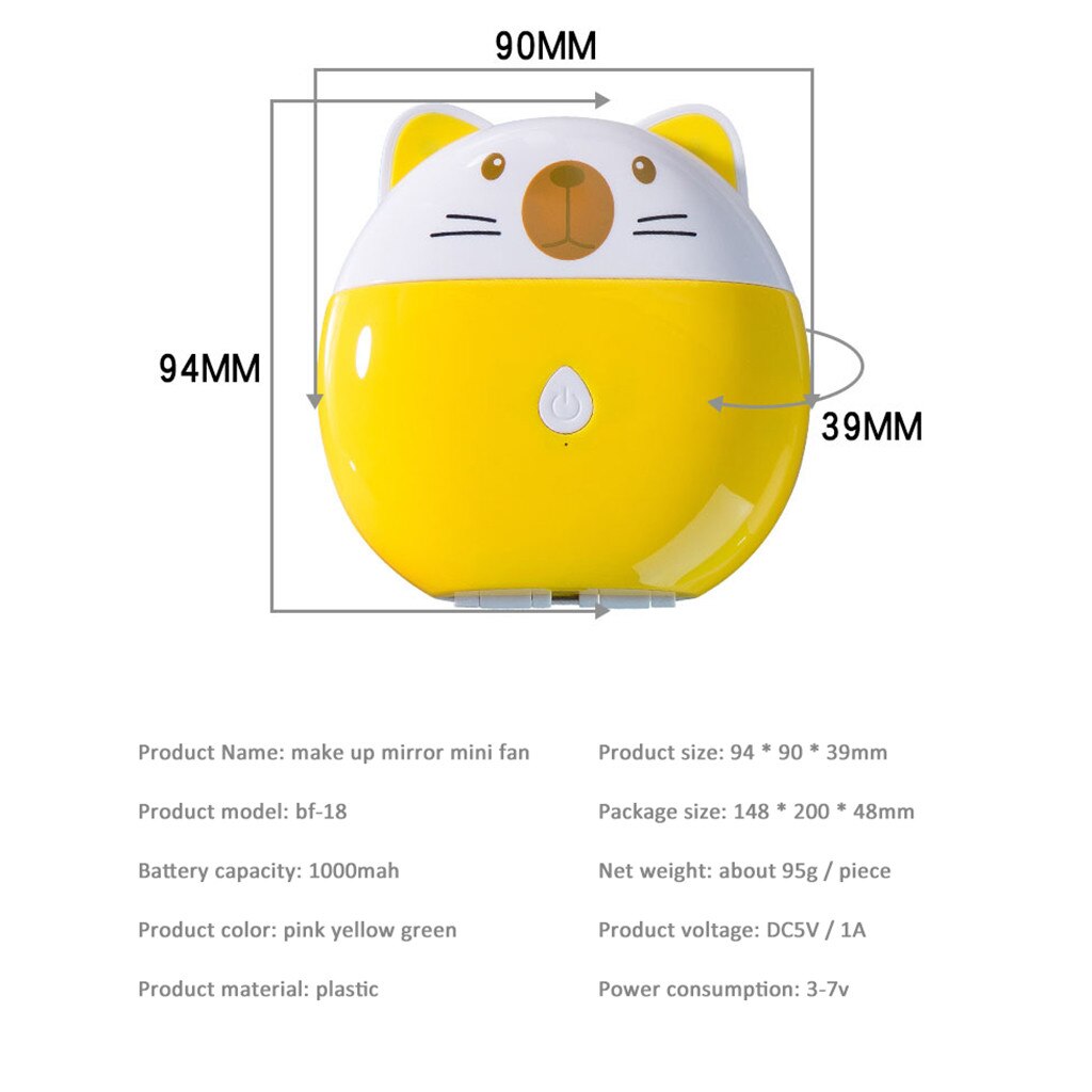 USB Small Animals Explosion Pig Cartoon Makeup Mirror Smart Home office Portable Handheld Mini Fan