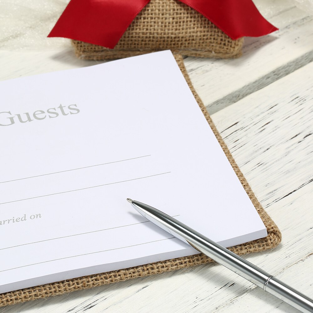 Wedding Guest Book and Pen Set Holder Burlap Decoration Rustic Wedding Ceremony