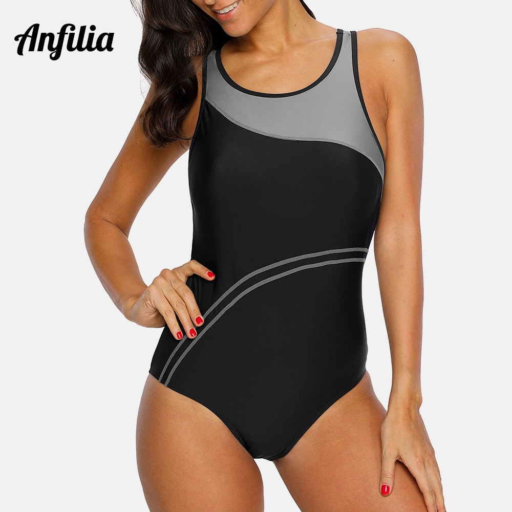 Anfilia et stykke kvinder sport badetøj sport badedragt patchwork badedragt stribet badedragt kvinder bikini strand slid badedragt: Gra / Xl