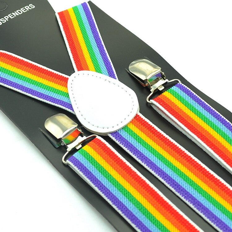 Elastic Leather Suspenders Men 3 Clips Rainbow Braces Vintage Mens Women Suspender for Trousers Wedding Suspensorio For Skirt