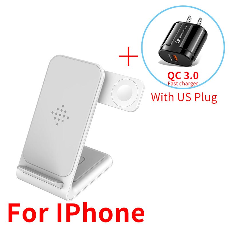 15W Draadloze Oplader 3 In 1 Snel Opladen Voor Iphone 12 11 Pro Xs Samsung S10 Draadloze Oplader Dock station Voor Airpods Iwatch 6: White With US Plug