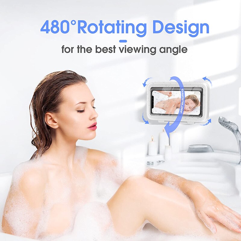 Shower Phone Holder Waterproof 360° Rotation Shower Phone Case HD Touch Screen Wall Mount up to 6.8inch Bathroom Accessories