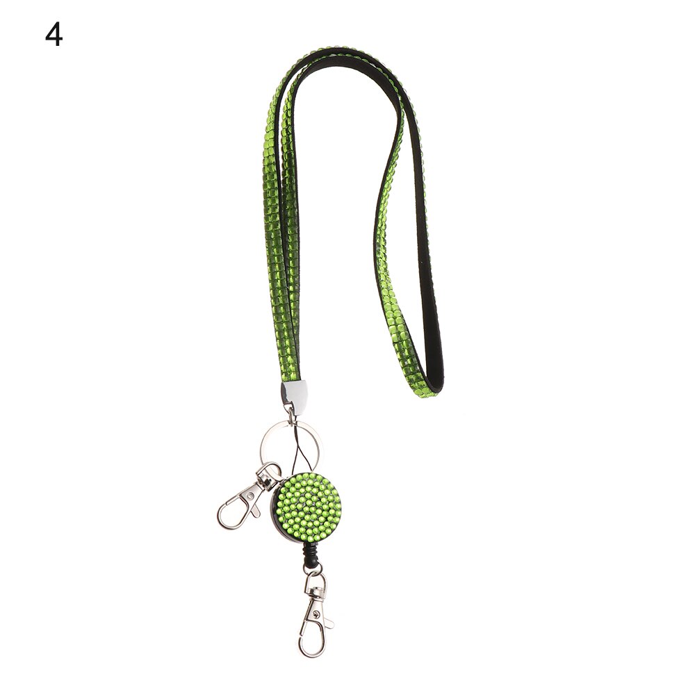 ID Card Holder Neck Strap Rhinestone Retractable Reel Necklace Hanging Rope Lanyard Lightweight: Green